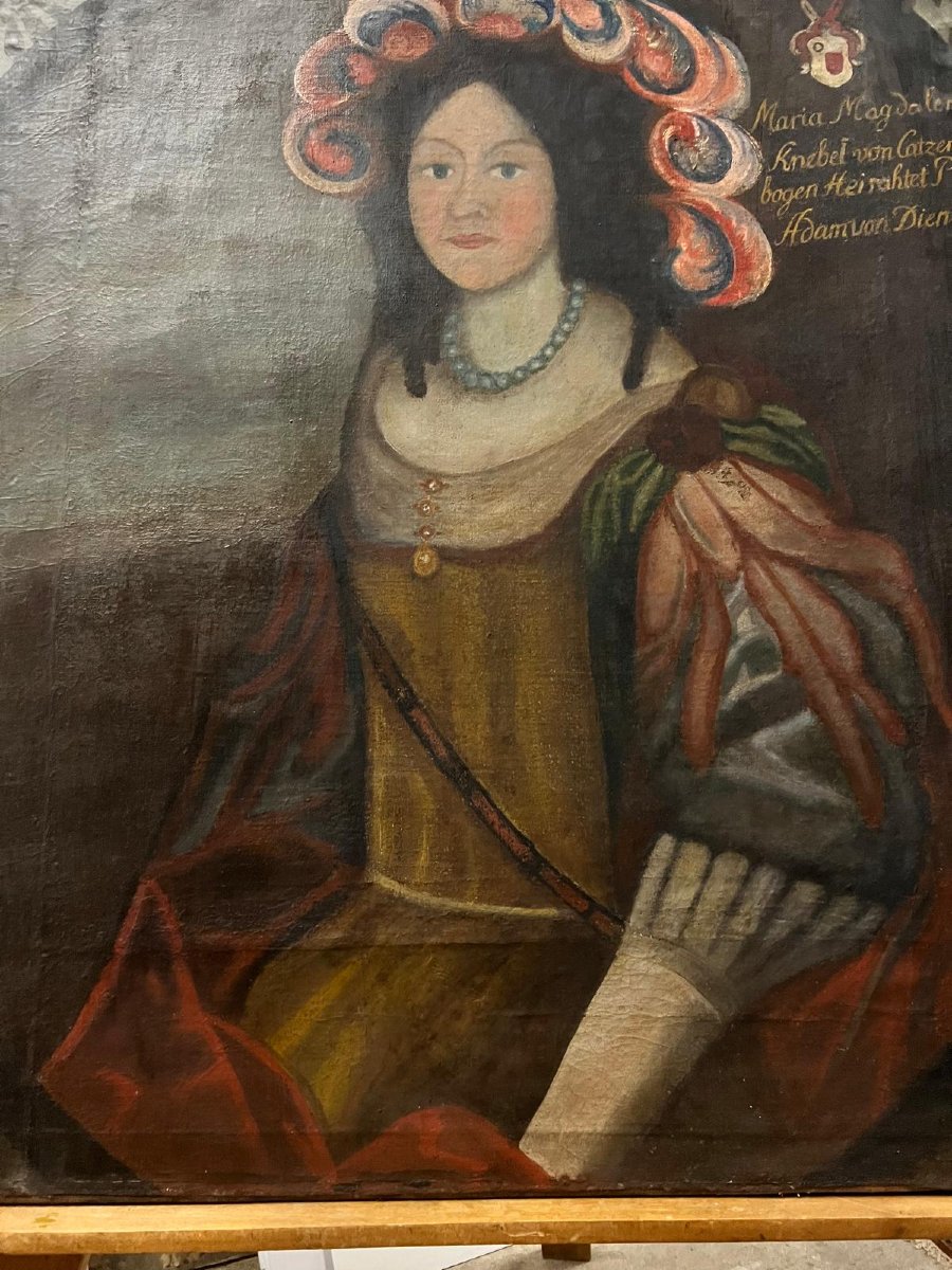 Tableau  Portrai  de  Maria  Magdalena  knebel von  Cazenein 17 ème école Allemande. -photo-1