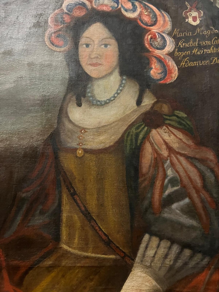 Tableau  Portrai  de  Maria  Magdalena  knebel von  Cazenein 17 ème école Allemande. 