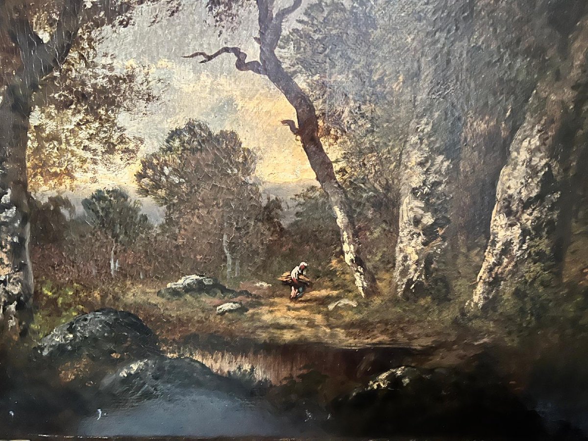 Barbison Landscape Painting In Its 19th Century Frame Oil On Canvas.-photo-3