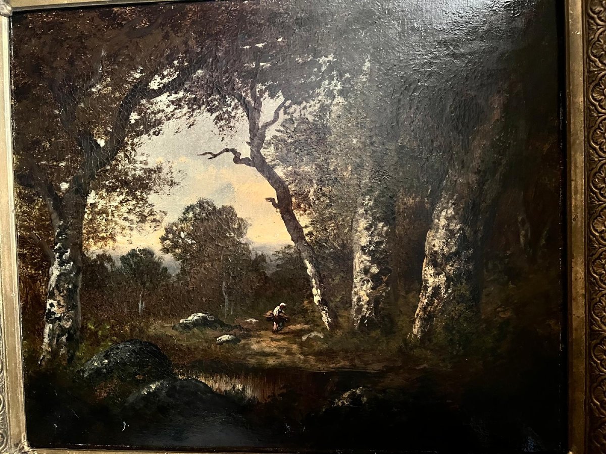 Barbison Landscape Painting In Its 19th Century Frame Oil On Canvas.-photo-4