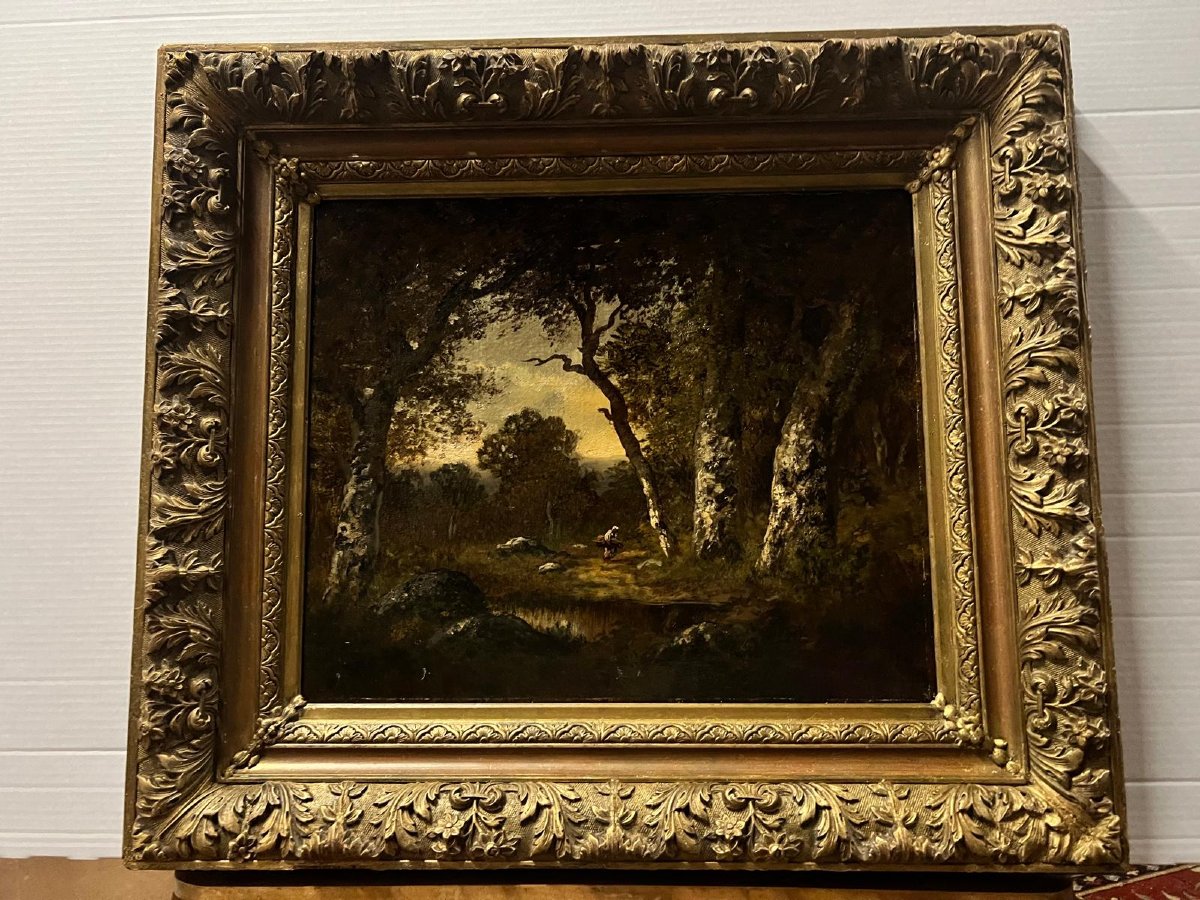 Barbison Landscape Painting In Its 19th Century Frame Oil On Canvas.-photo-1