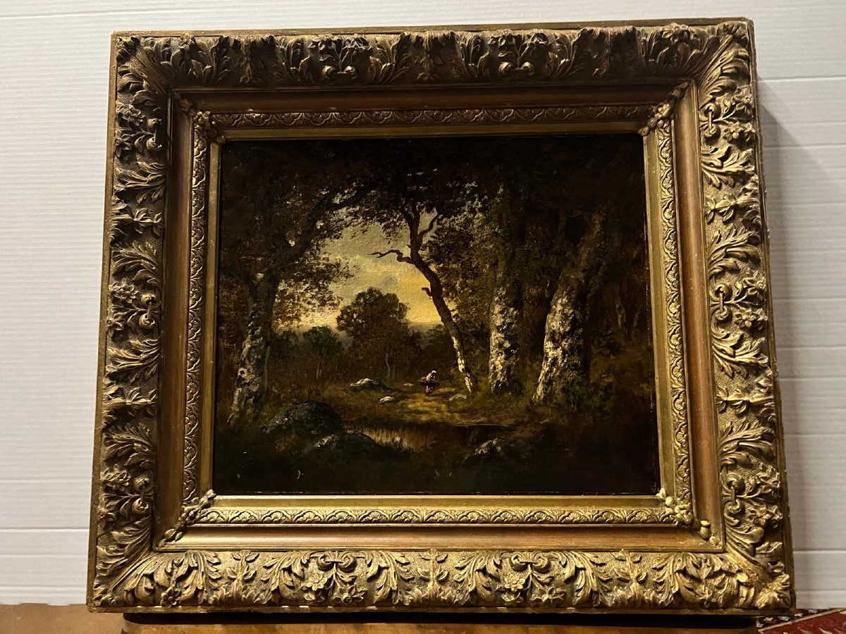 Barbison Landscape Painting In Its 19th Century Frame Oil On Canvas.