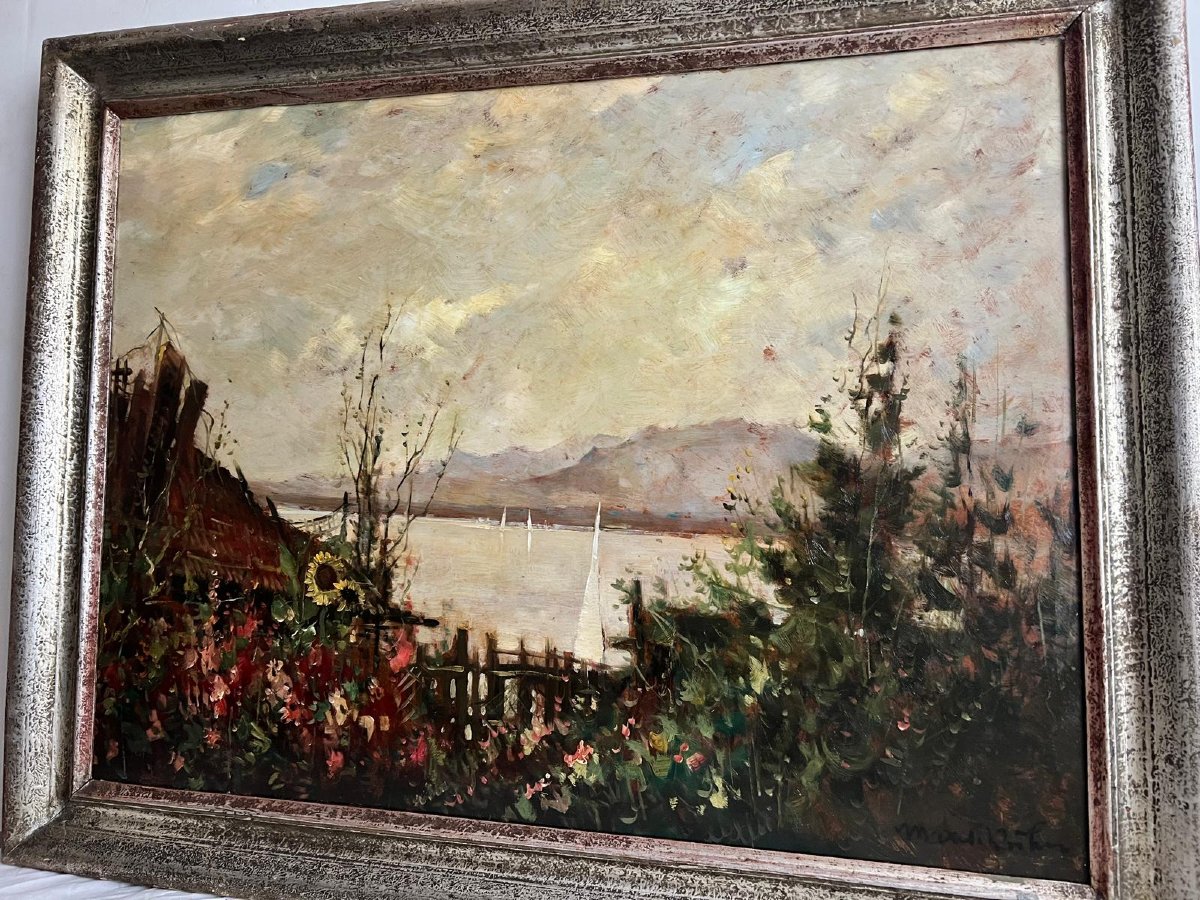 Tableau Paysage Lacuste Signé Illisible Oil On Wood.-photo-3
