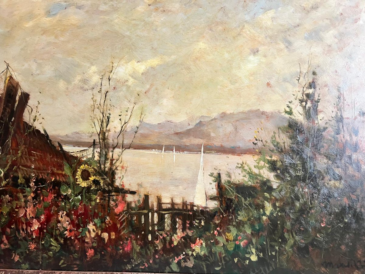 Tableau Paysage Lacuste Signé Illisible Oil On Wood.-photo-2
