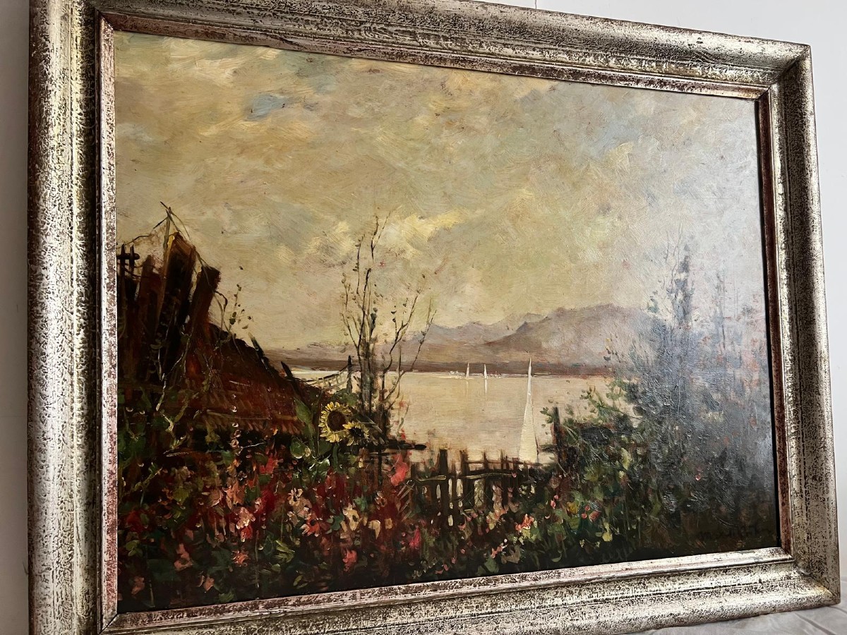 Tableau Paysage Lacuste Signé Illisible Oil On Wood.