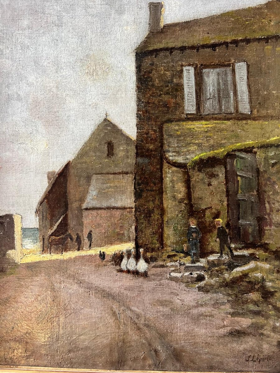Tableau  rue de Village Signé  Stanislas  Lepine  Huile sur  toile. -photo-2