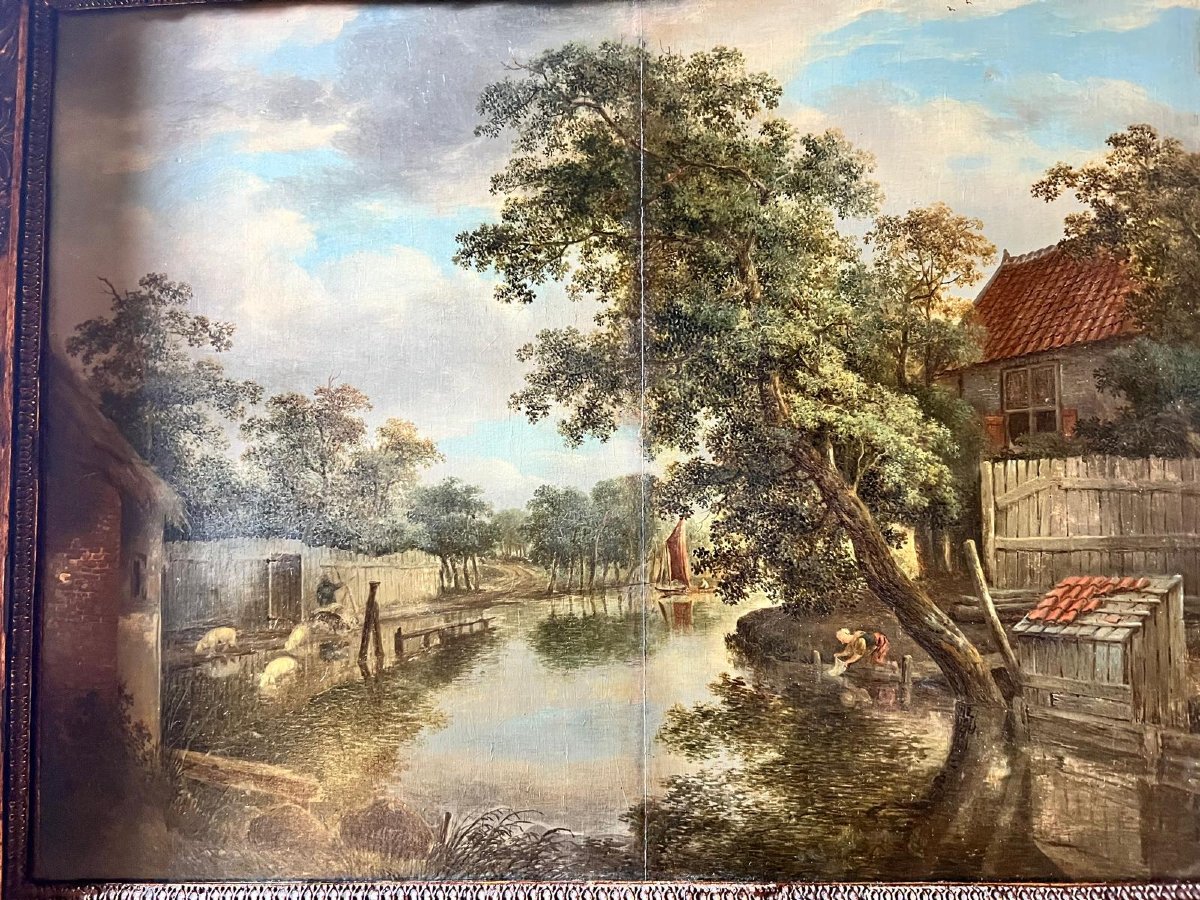 Painting Flemish School Early 18th Century, Ev.  Meindert Hobbema 1638-1709 Oil On Wood.-photo-2