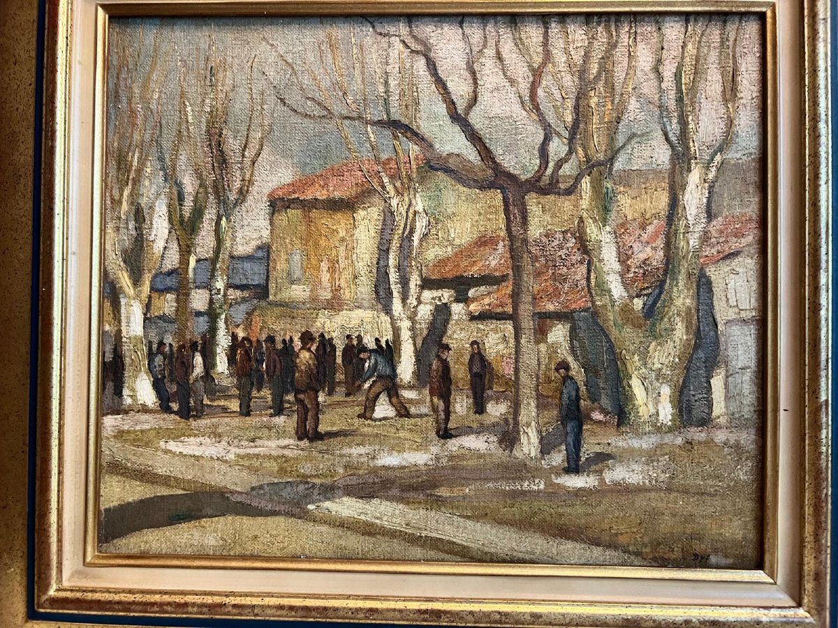 Tableau Signé  Marcele  Dyf  1899-1985  la vie sur la Place du Village  Huile sur bois. -photo-2