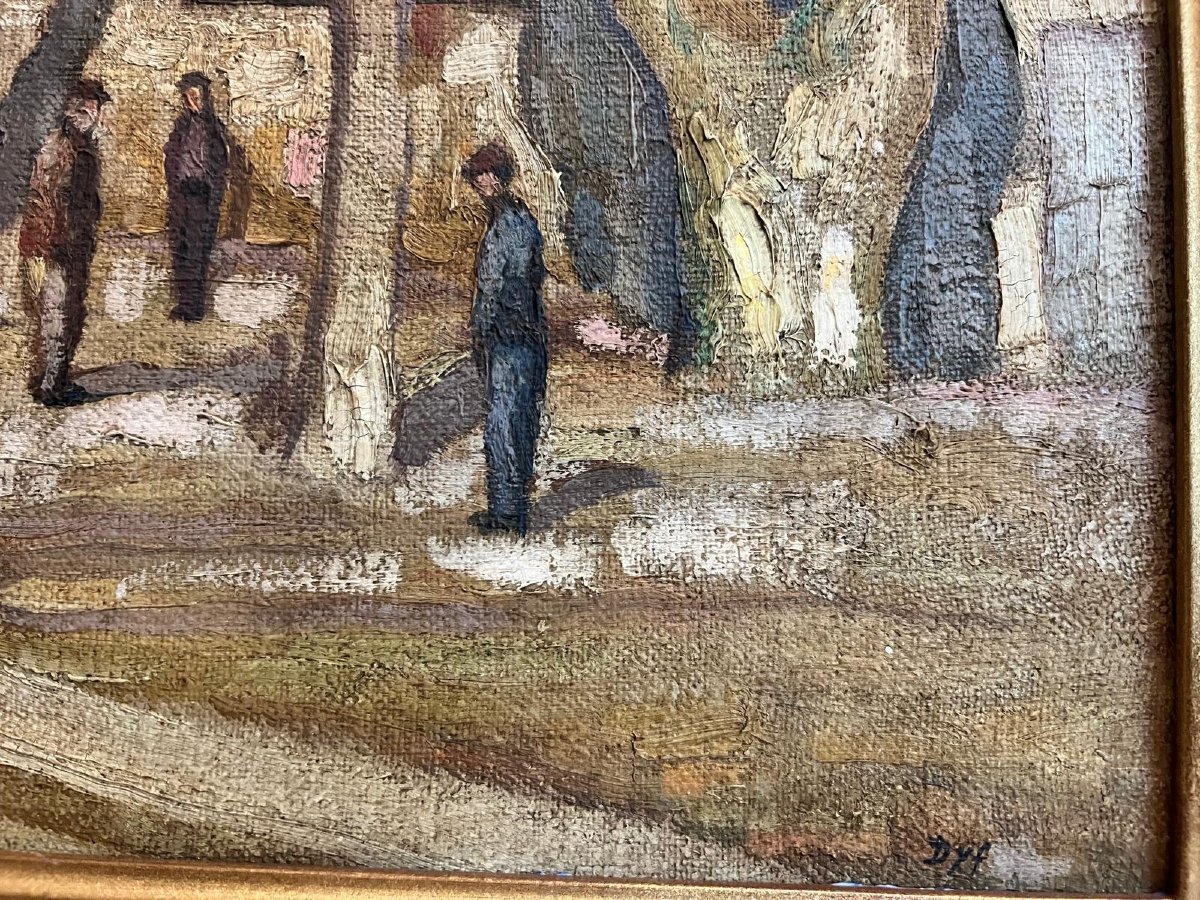 Tableau Signé  Marcele  Dyf  1899-1985  la vie sur la Place du Village  Huile sur bois. -photo-4