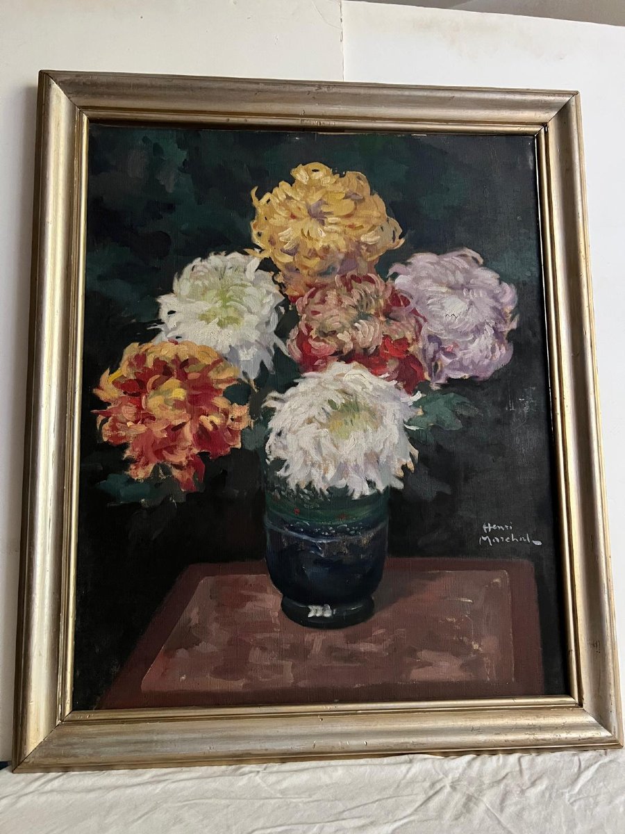 Tableau Signé  Henri  Marchal  1878-1942  Vase de Fleurs -photo-1