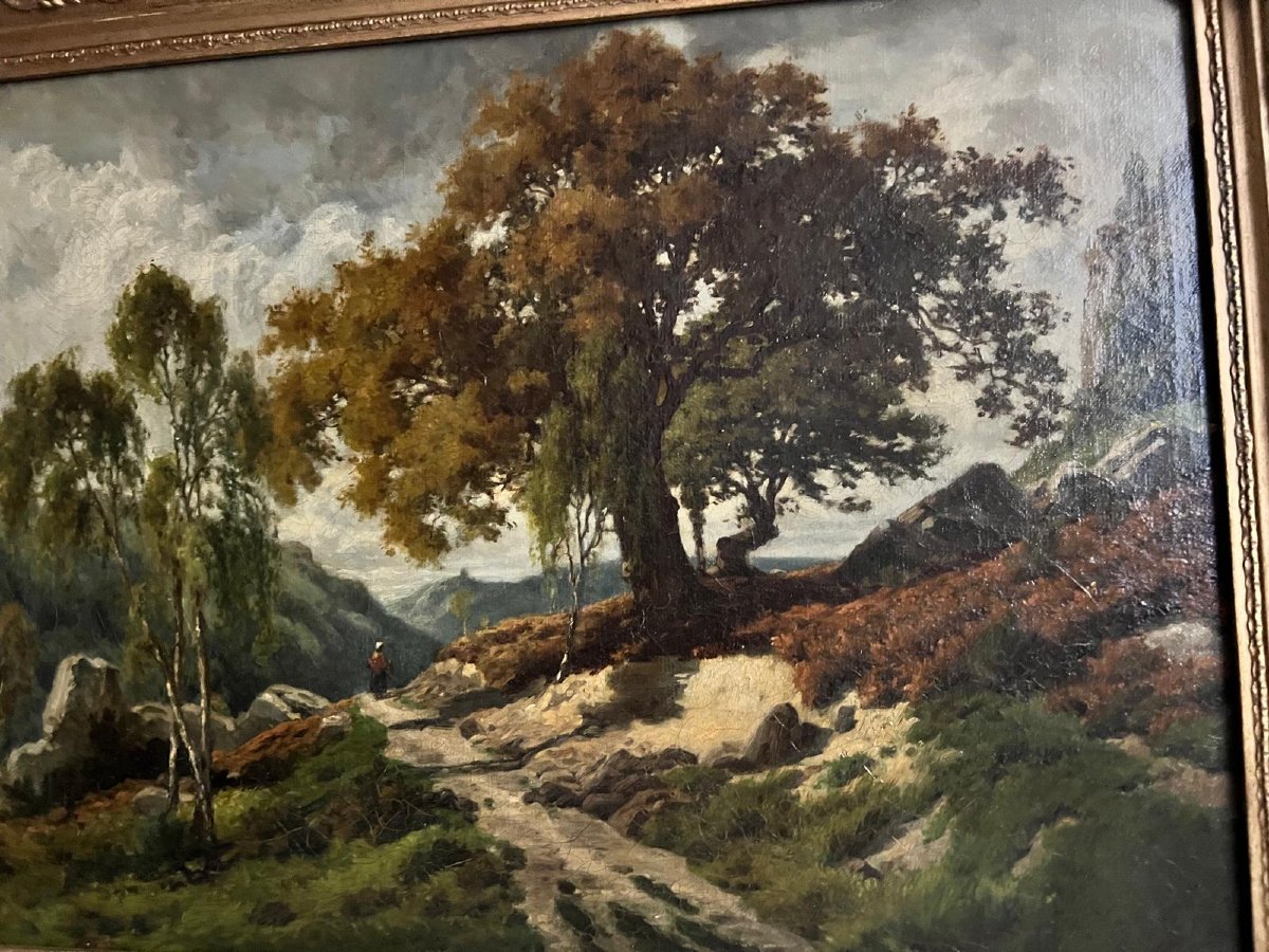 Painting émile Faure Beaulieu 1828-1900 Animated Landscape Signed Lower Right Oil On Canvas.-photo-2