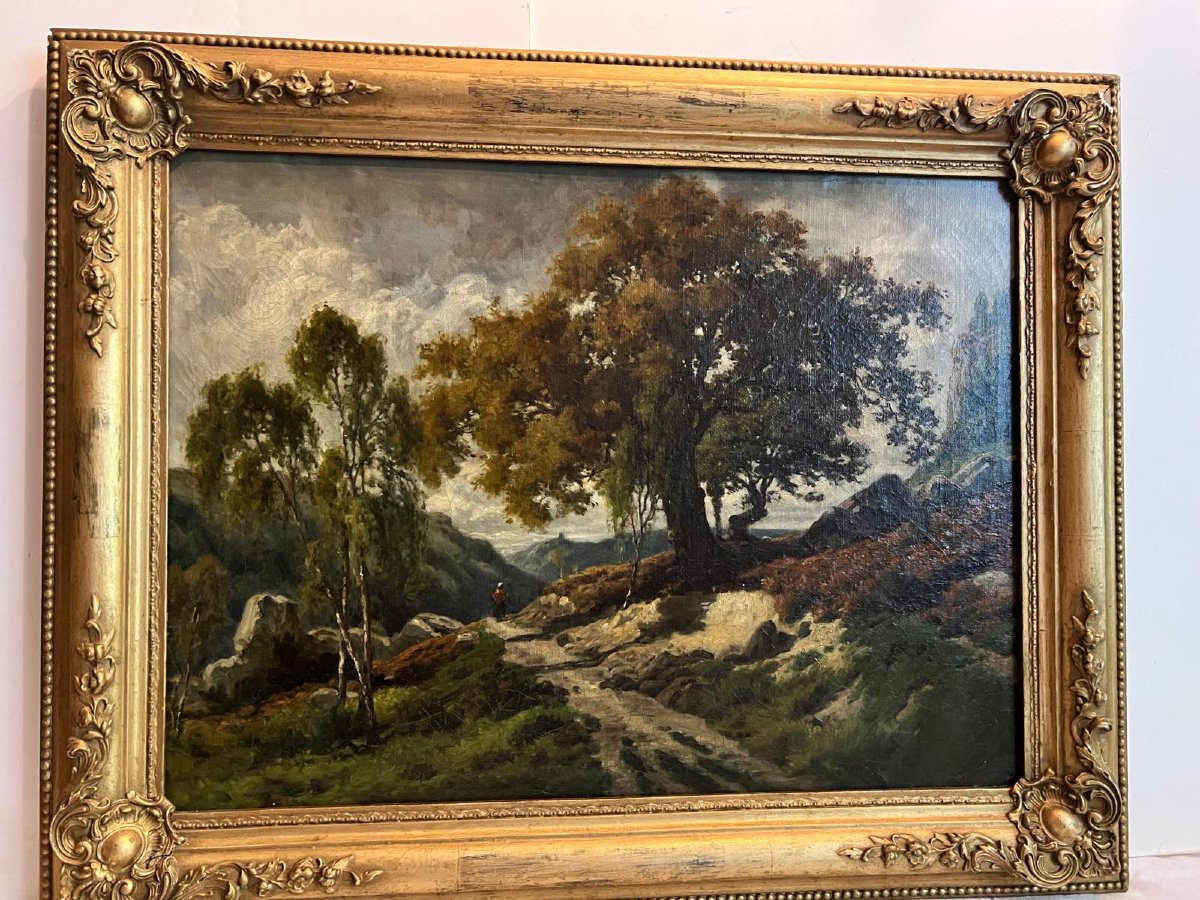 Painting émile Faure Beaulieu 1828-1900 Animated Landscape Signed Lower Right Oil On Canvas.-photo-1