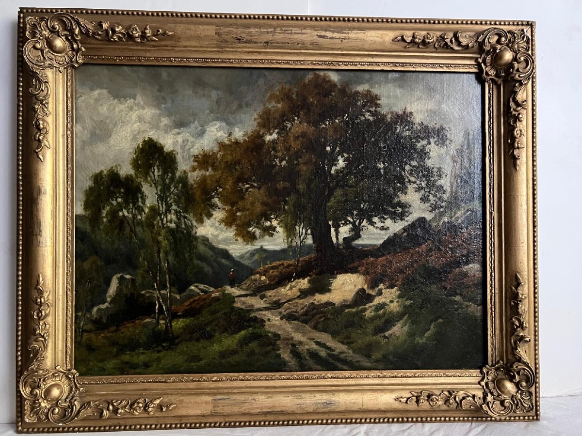 Painting émile Faure Beaulieu 1828-1900 Animated Landscape Signed Lower Right Oil On Canvas.-photo-3