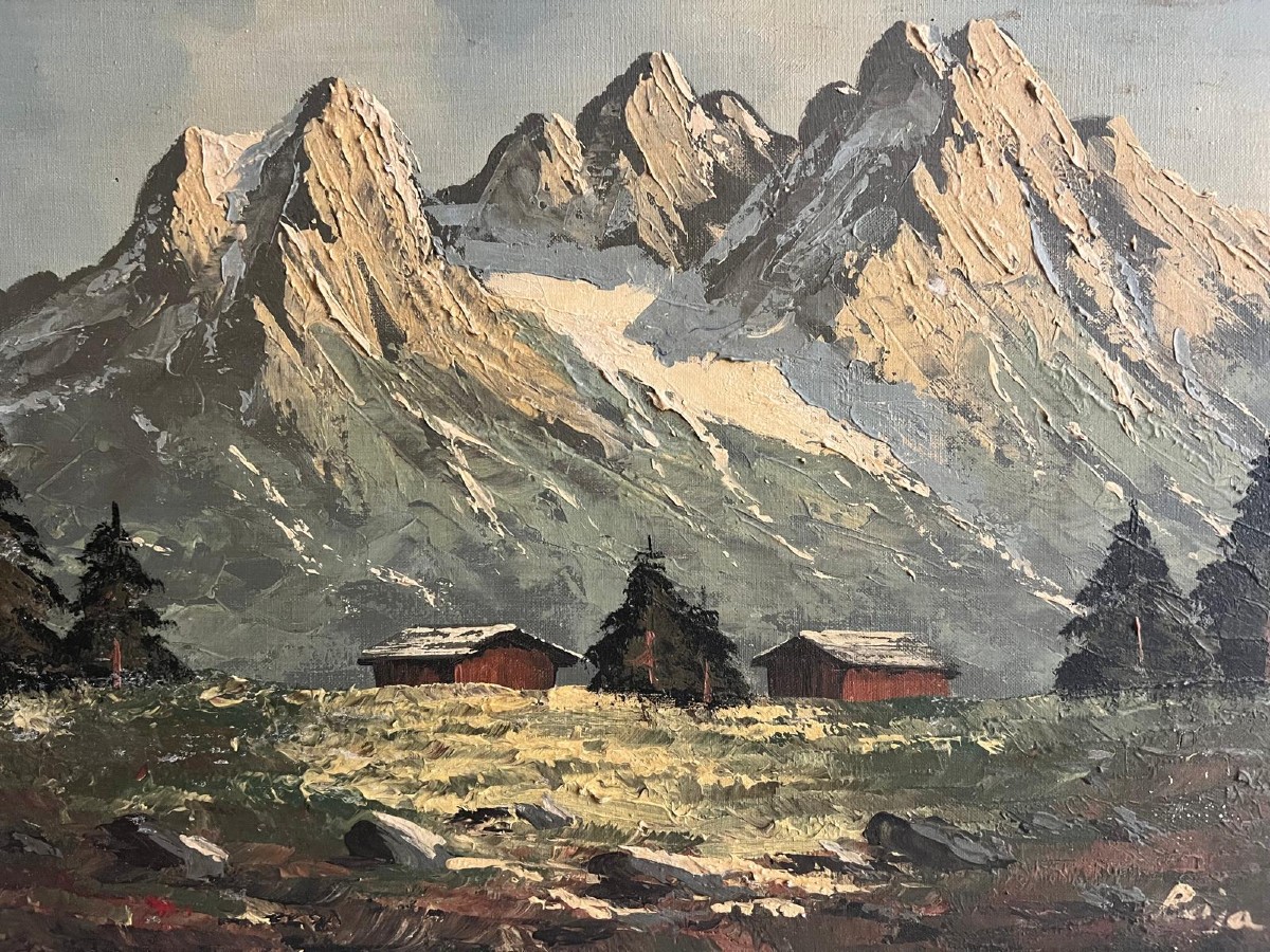 Tableau  Signé  bas  droite  illisible  Paysage  de  Montagne  Huile sur toile. 