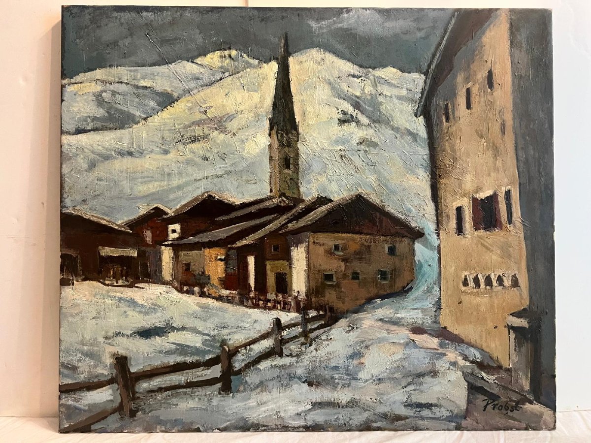 Tableau Paysage de Montagne Signé  PROBST  Huile sur toile. -photo-2