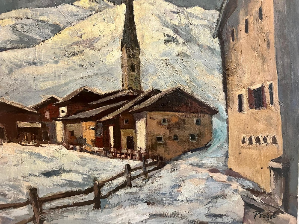 Tableau Paysage de Montagne Signé  PROBST  Huile sur toile. 