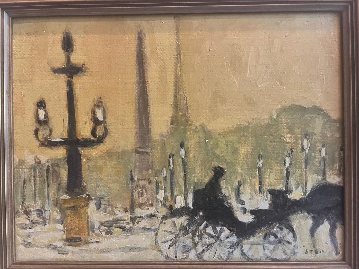 Tableau  Signé  Stein,  la  Caléche  Huile sur toile. -photo-2