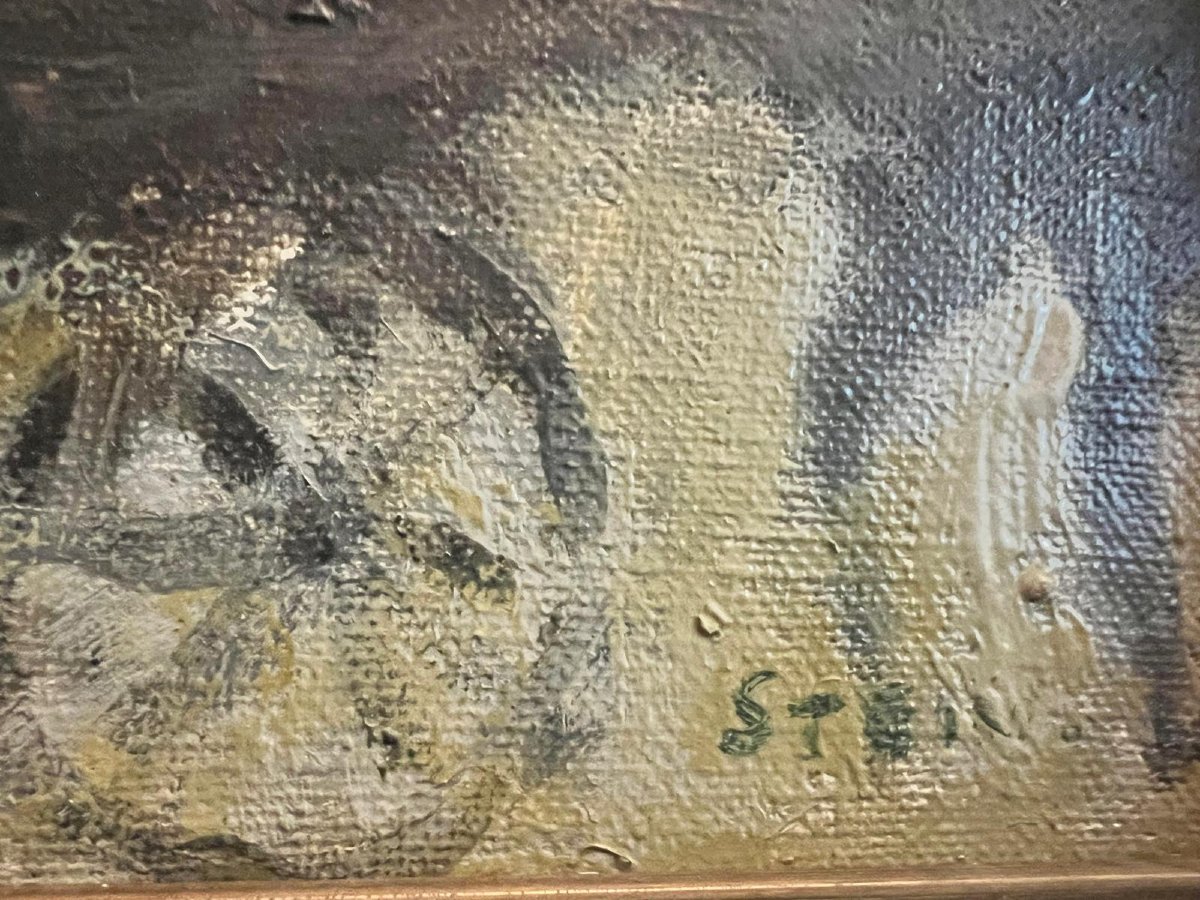 Tableau  Signé  Stein,  la  Caléche  Huile sur toile. -photo-3