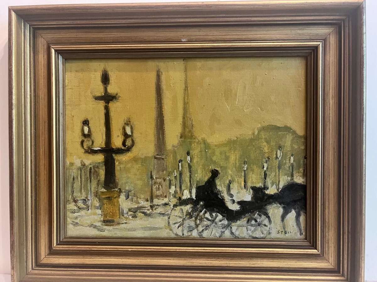 Tableau  Signé  Stein,  la  Caléche  Huile sur toile. -photo-4