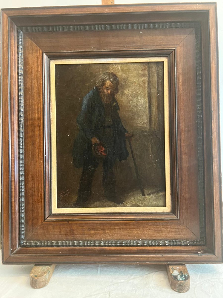 Tableau  Signé  Bastide,   juin  1830   Vieillard  demandant  une  Faveur  Huile sur toile. -photo-4