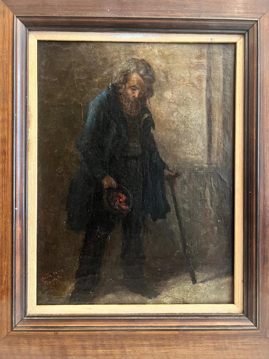 Tableau  Signé  Bastide,   juin  1830   Vieillard  demandant  une  Faveur  Huile sur toile. 