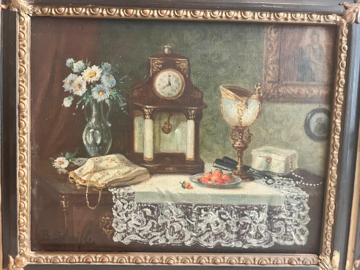 Tableau  Signé  Illisible  Nature  Morte 19 ème  Huile  sur  bois. -photo-2
