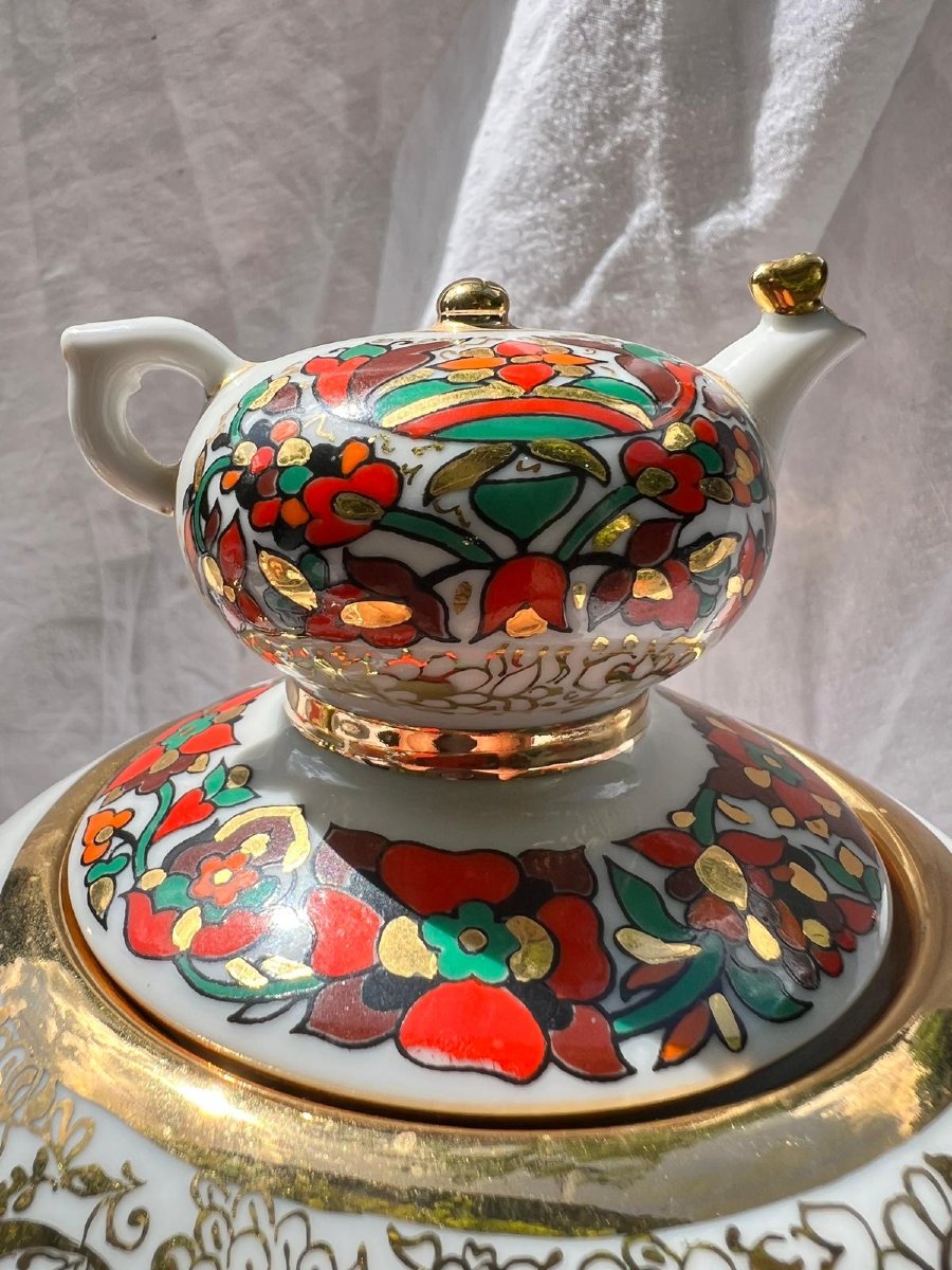 Ensemble en Porcelaine de Lomonosov, Théière à thé 4 tasses plus Soucoupes URSS, ST, Petersburg-photo-3