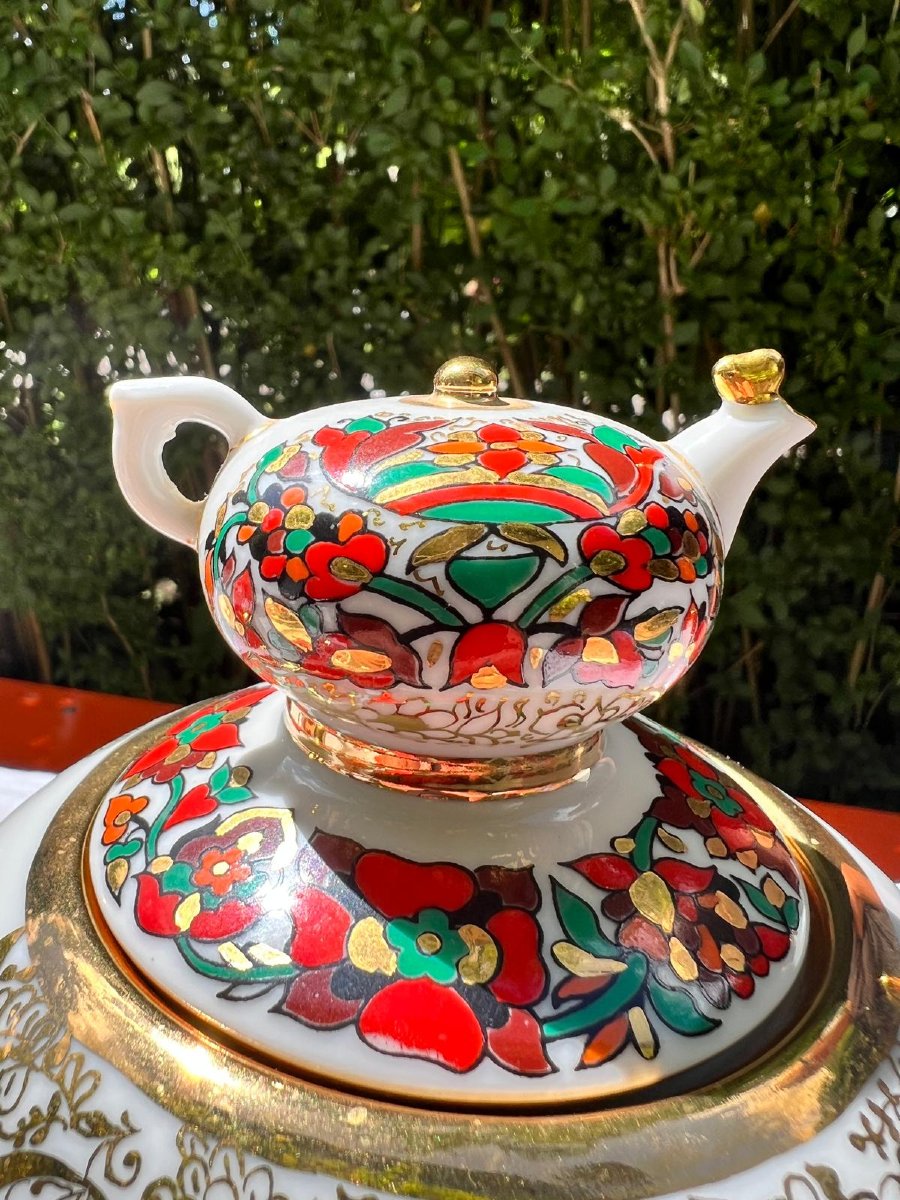 Ensemble en Porcelaine de Lomonosov, Théière à thé 4 tasses plus Soucoupes URSS, ST, Petersburg-photo-3