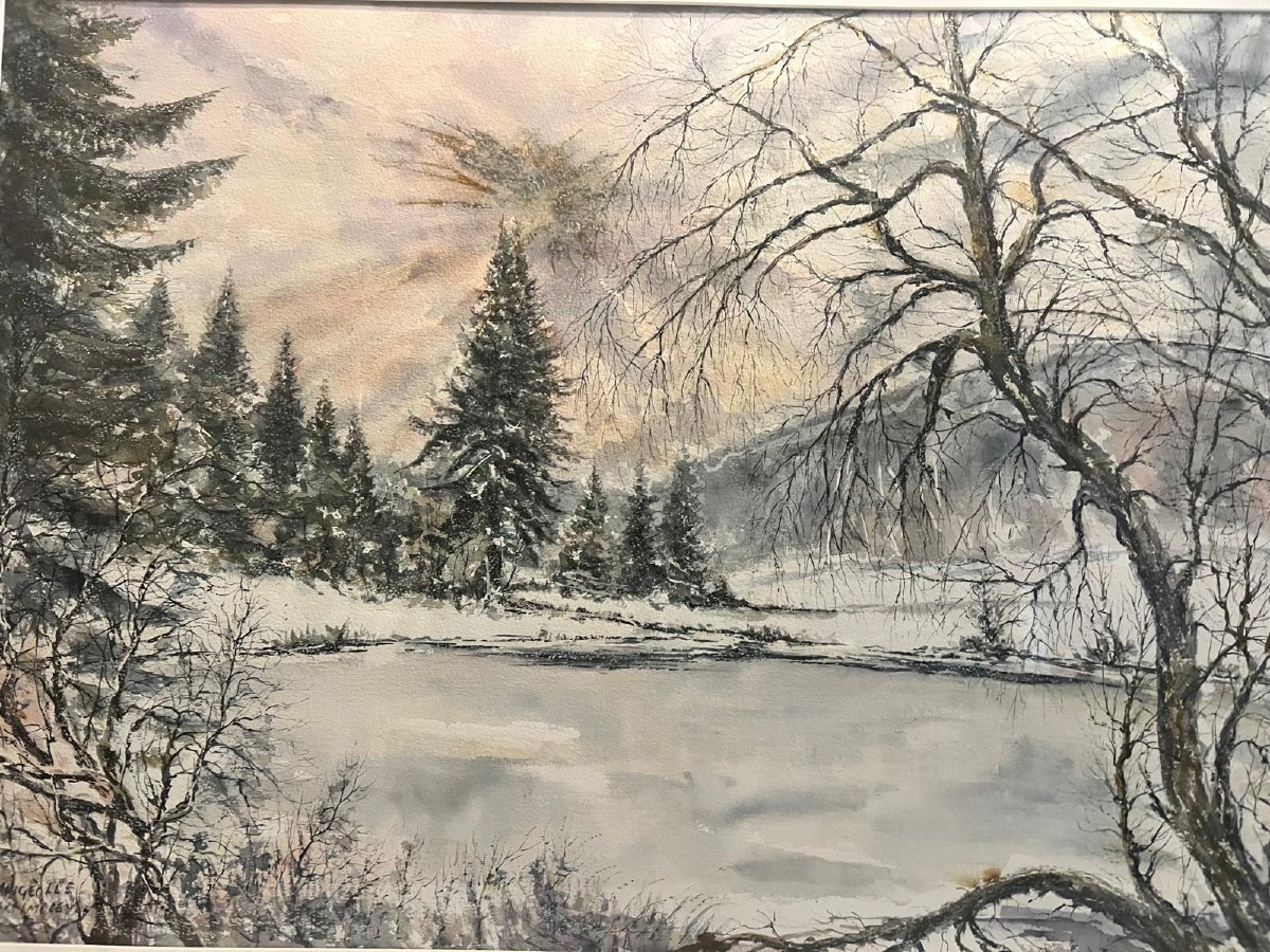 Tableau  Aquarelle  Signé  Michel  Mougeolle  Paysage  Vosgiens. -photo-2