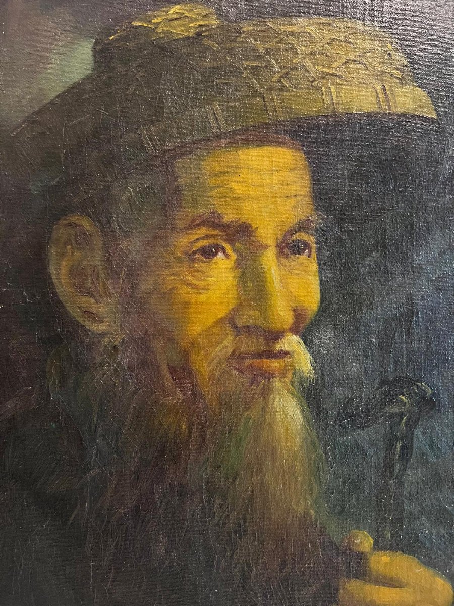 Painting: Portrait Of An Old Chinese Man, Signed -photo-3
