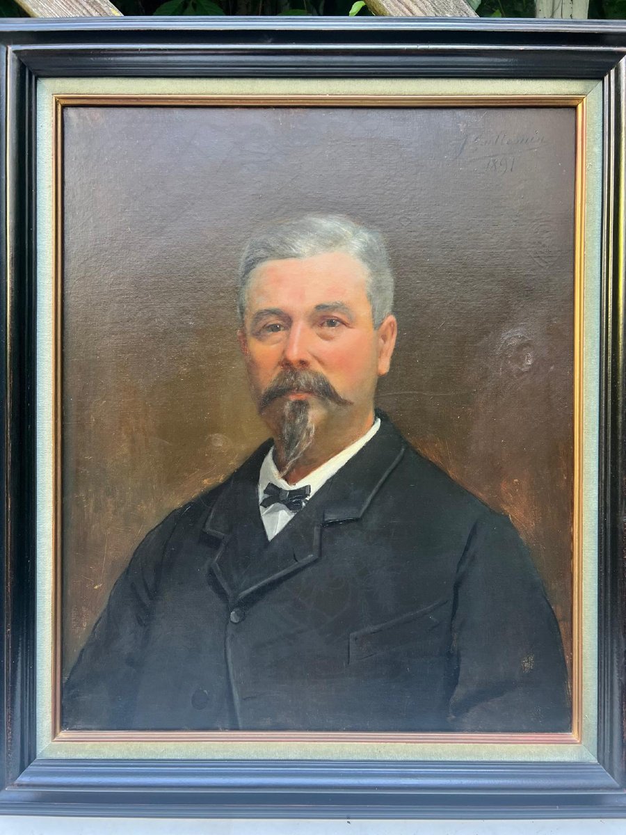 Painting: Portrait Of A Man, 1891. Signed Jules Guillemin, 1866. Minor Damage. See Photos. -photo-3