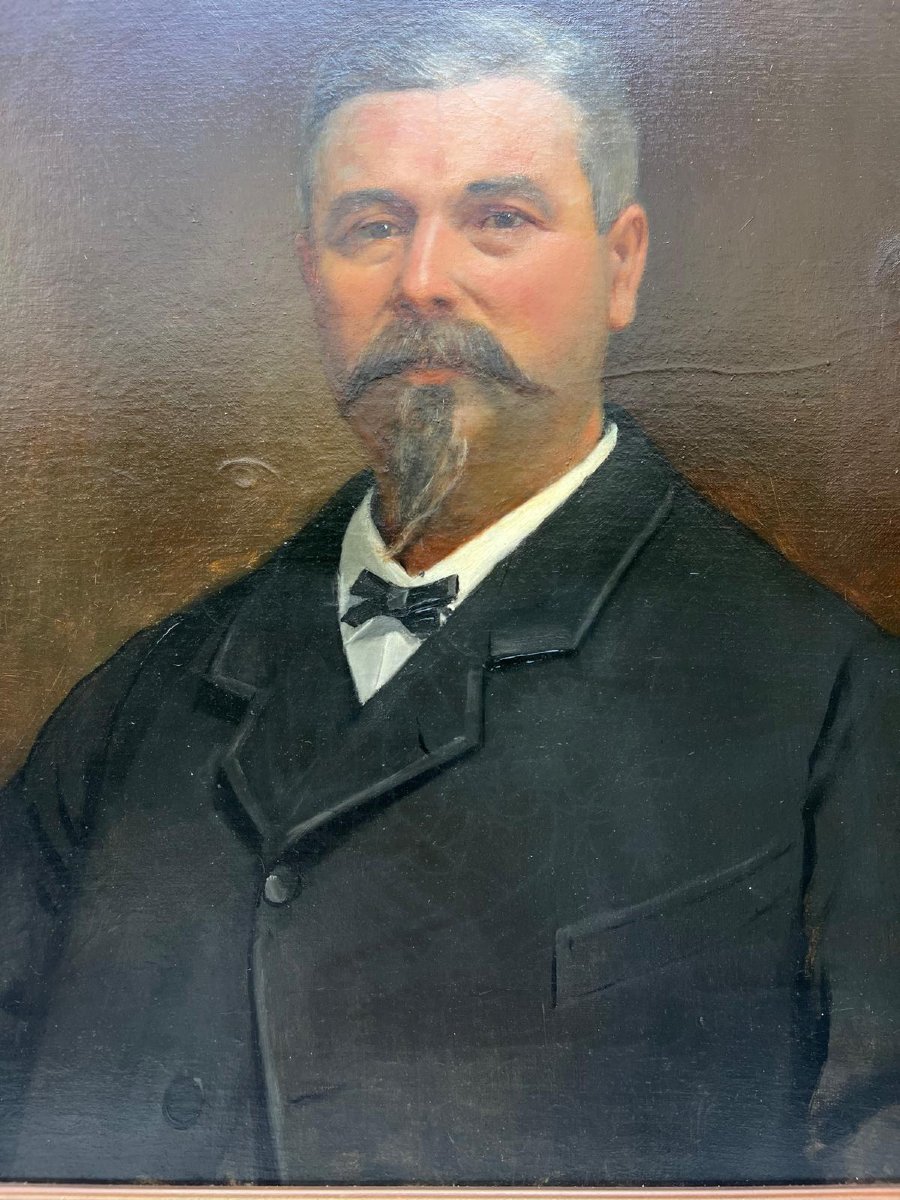 Painting: Portrait Of A Man, 1891. Signed Jules Guillemin, 1866. Minor Damage. See Photos. -photo-4