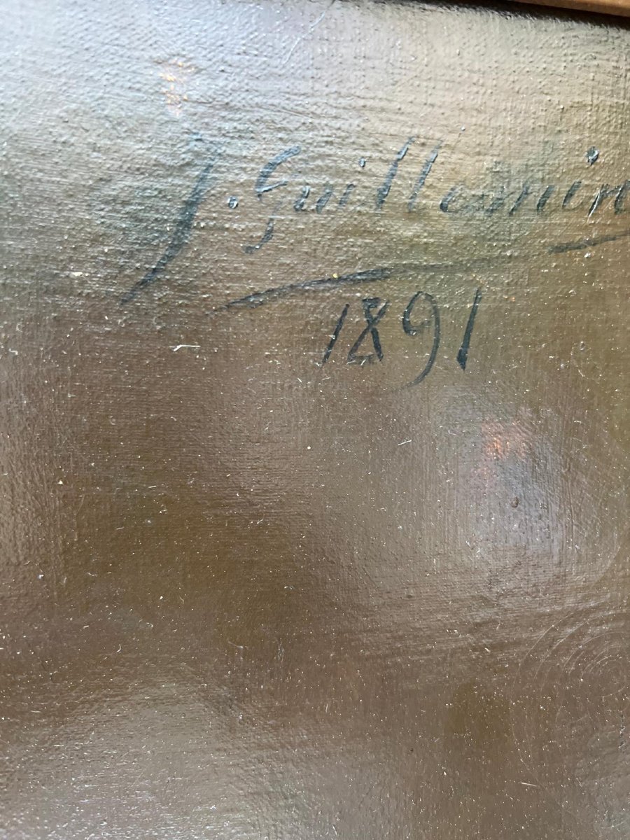 Painting: Portrait Of A Man, 1891. Signed Jules Guillemin, 1866. Minor Damage. See Photos. -photo-2