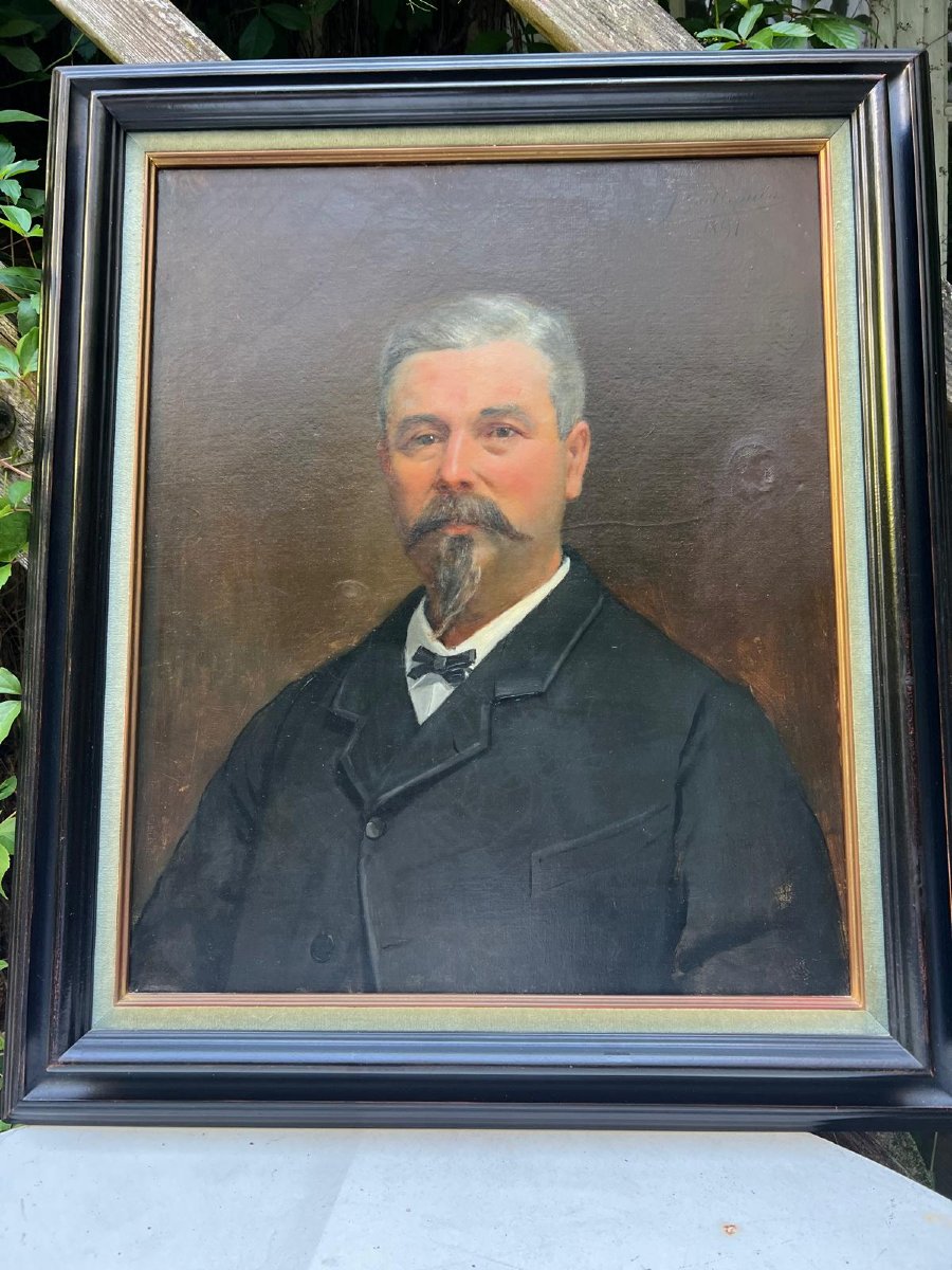 Painting: Portrait Of A Man, 1891. Signed Jules Guillemin, 1866. Minor Damage. See Photos. 