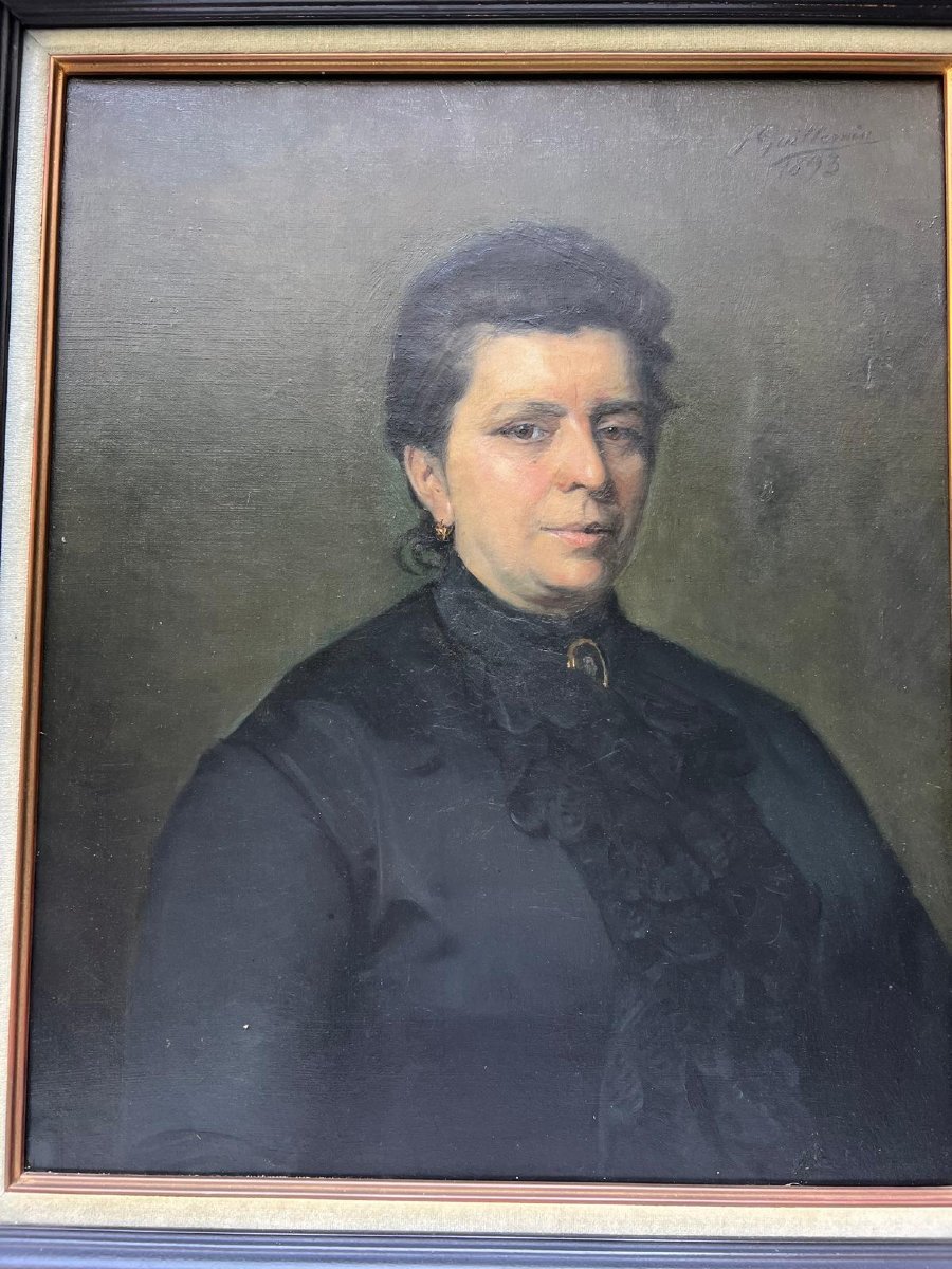 Tableau Portrai Femme 1893  Signé Jules Guillemin 1866  Huile sur toile. -photo-3