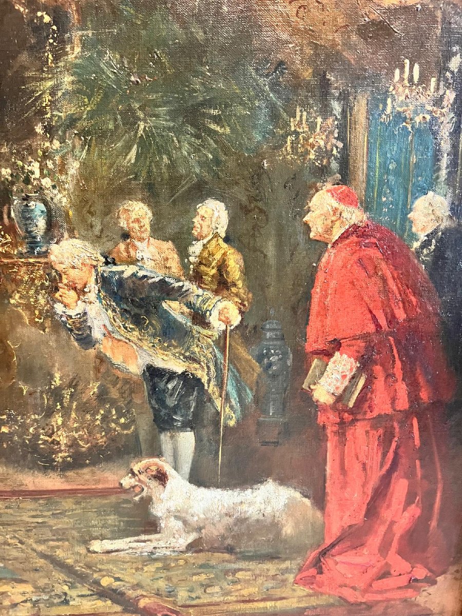 Painting: *the Bourgeois* In *the Painter's Studio*, Signed Lower Left, 19th Century, Carved Wooden Frame-photo-2