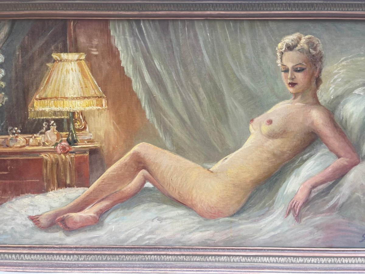 Tableau  Femme Nu Signé  Carlos  Cherubini  1897-1978  20 ème Huile sur toile -photo-2