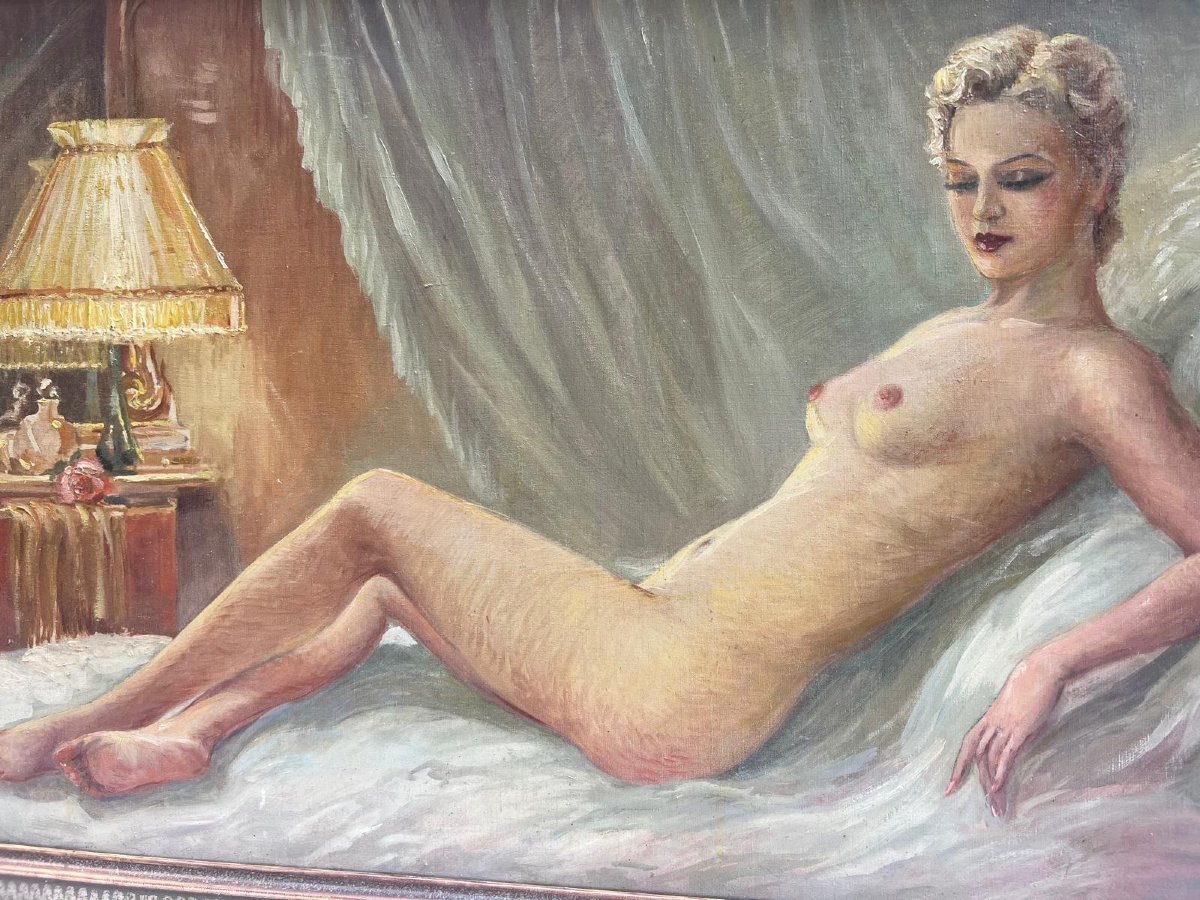 Tableau  Femme Nu Signé  Carlos  Cherubini  1897-1978  20 ème Huile sur toile -photo-4