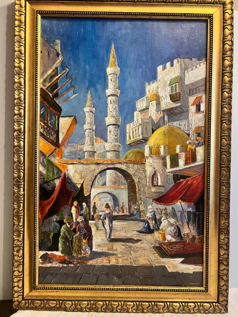 Painting  Scene  Orientalist  20th Century  Oil On Canvas. 