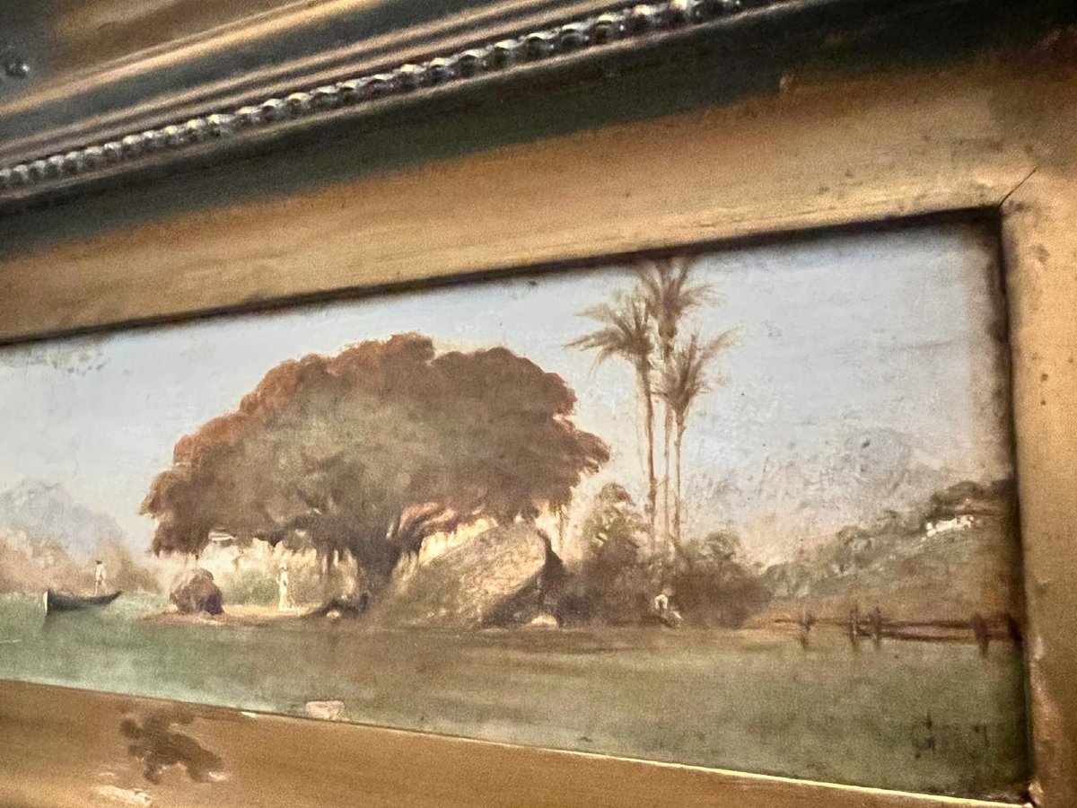 Tableau  Paysage Lacuste Monogramme bas Droite  G. J.  Huile sur bois. -photo-4