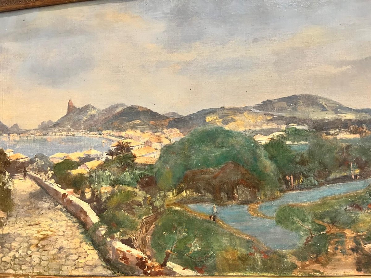 Tableau  Paysage  Signé  Gustavo  Dall ' Ara  1865 Venise 1923 1923, Rio de Janeiro . -photo-2