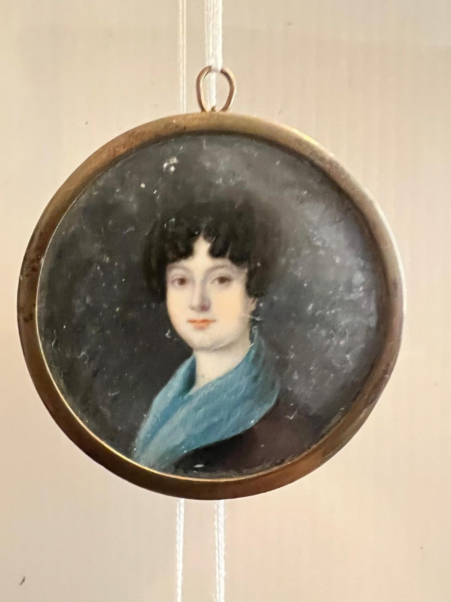  Three  Miniature Gouache Portraits  From The 19th Century  In Period Frames. -photo-3