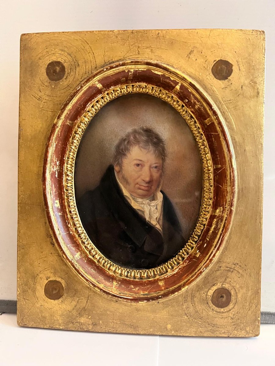 Painting: Portrait Of A Man, Miniature, 19th Century, By Johann Heinrich Meynier (1764–1825). 