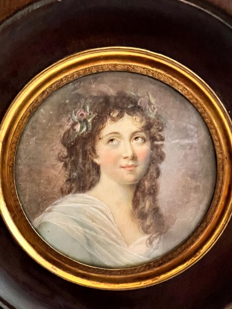 19th-century Miniature Portrait Of A Young Woman On Ivory. -photo-2