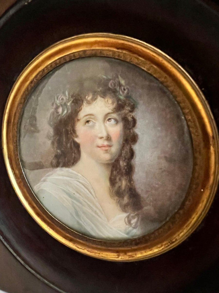 19th-century Miniature Portrait Of A Young Woman On Ivory. -photo-2