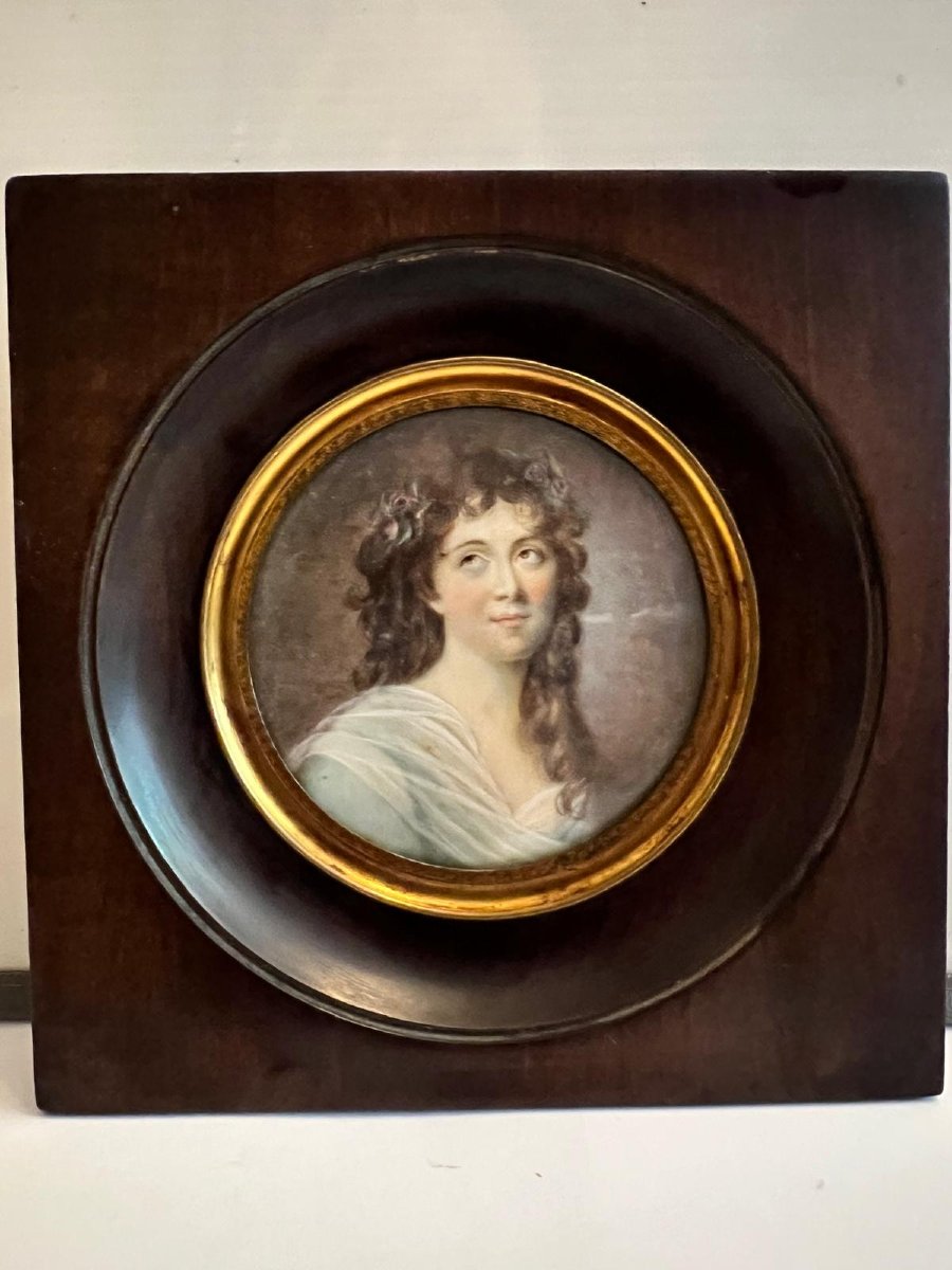 19th-century Miniature Portrait Of A Young Woman On Ivory. 