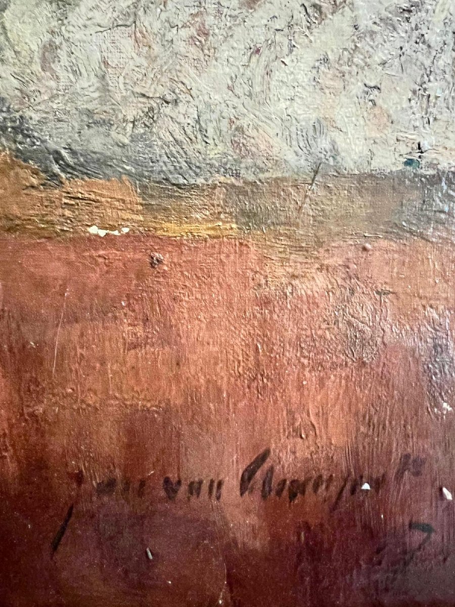 Tableau  Portrai de Femme Élégante Signé Illisible Huile sur Toile XX ème. -photo-3