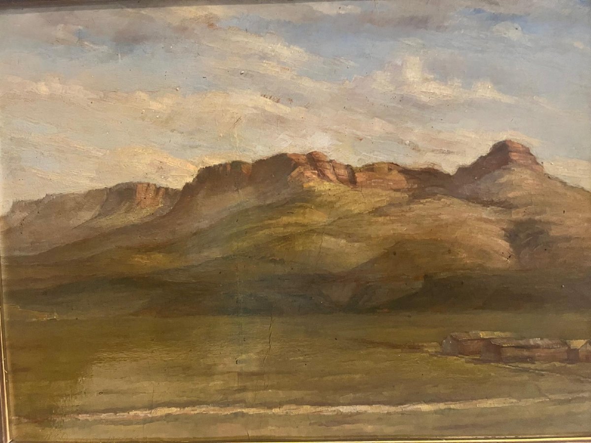 Tableau vue sur le camps des Prisonniers de Guerre à Trinidad Colorado Signé Peter Gartmann. -photo-2