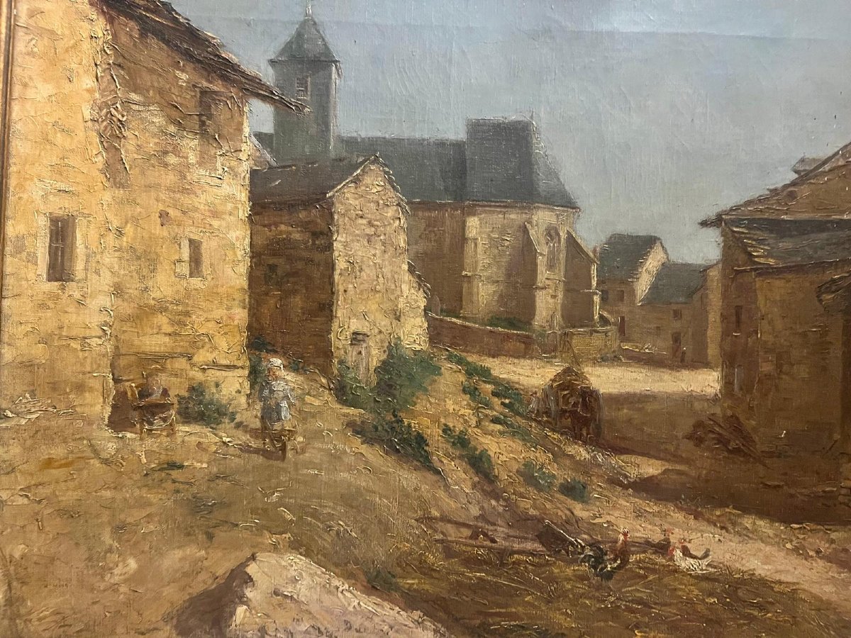 Tableau  Paysage Rue de Village Signé Paul Gondrexon né au XlX   Huile sur toile. -photo-3