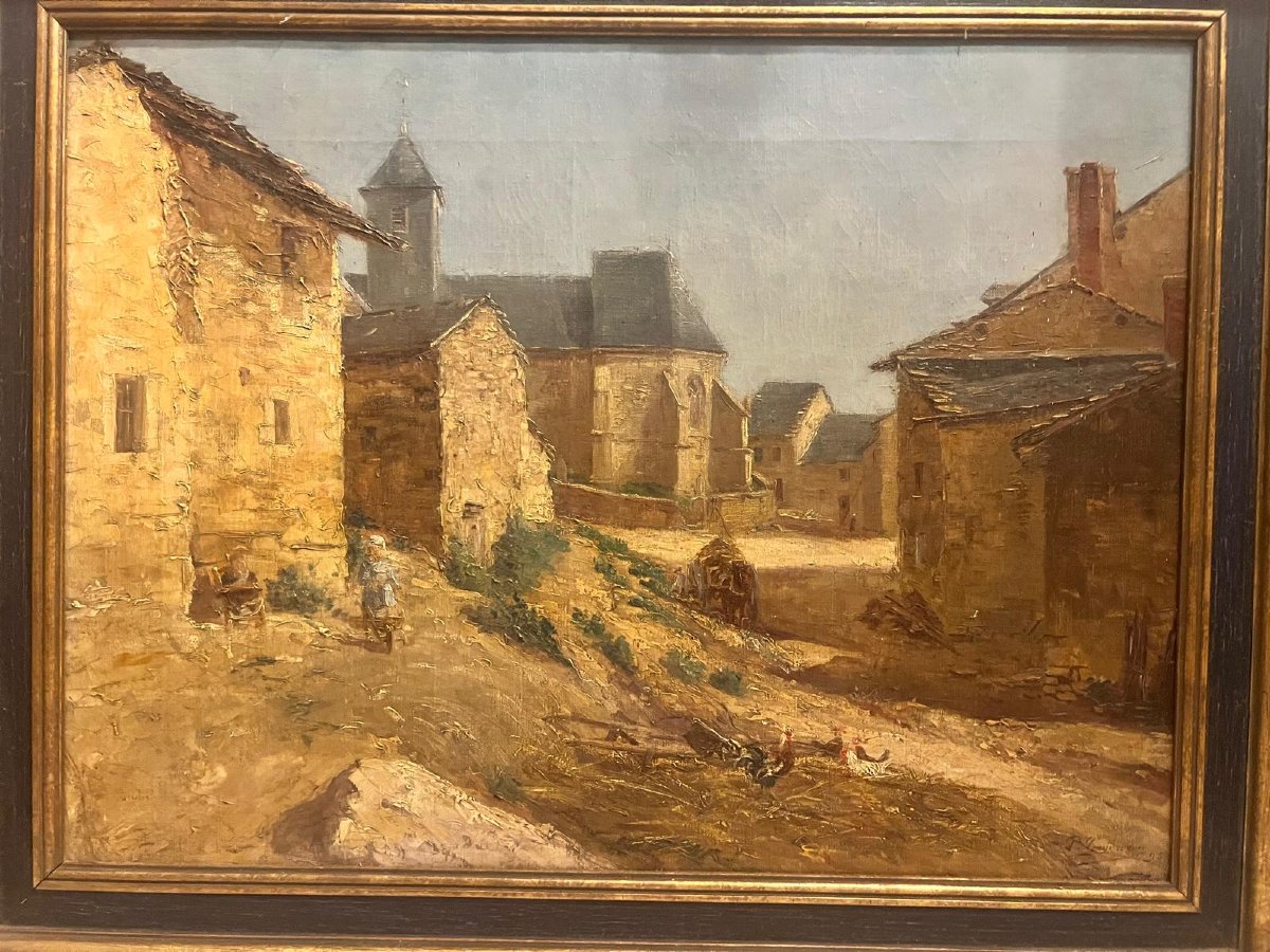 Tableau  Paysage Rue de Village Signé Paul Gondrexon né au XlX   Huile sur toile. 